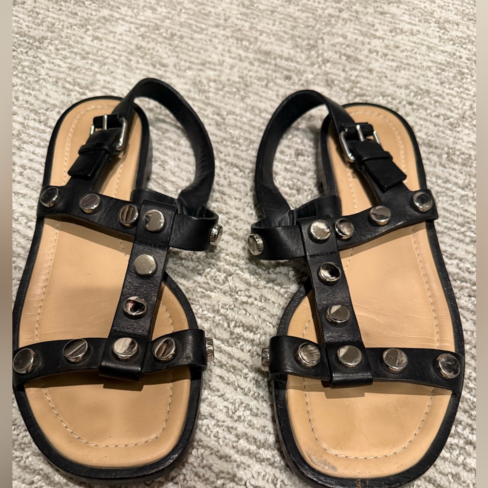 Balenciaga Black Leather Sandals with Silver Studs